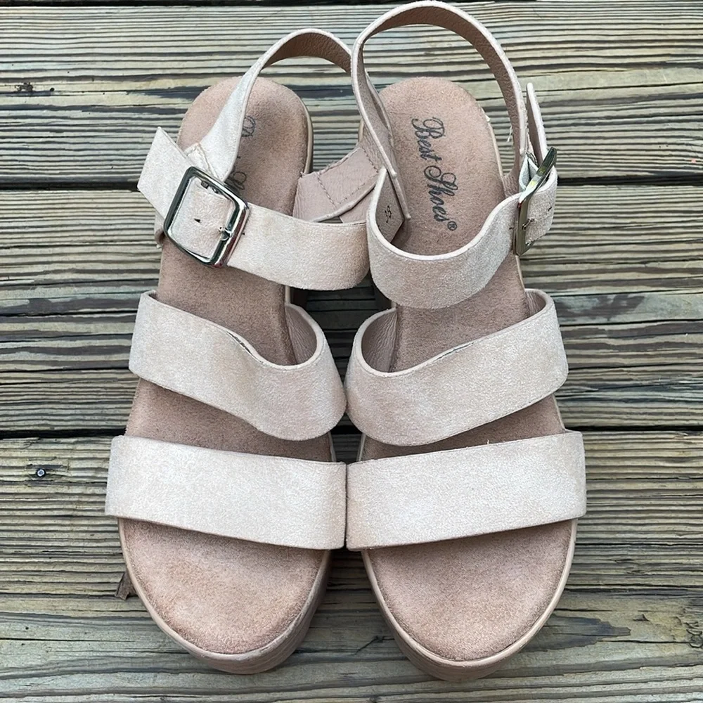 Nasty Gal Beige Strappy Platform Sandals